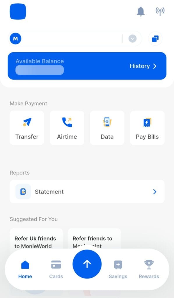 Moniepoint App Homepage